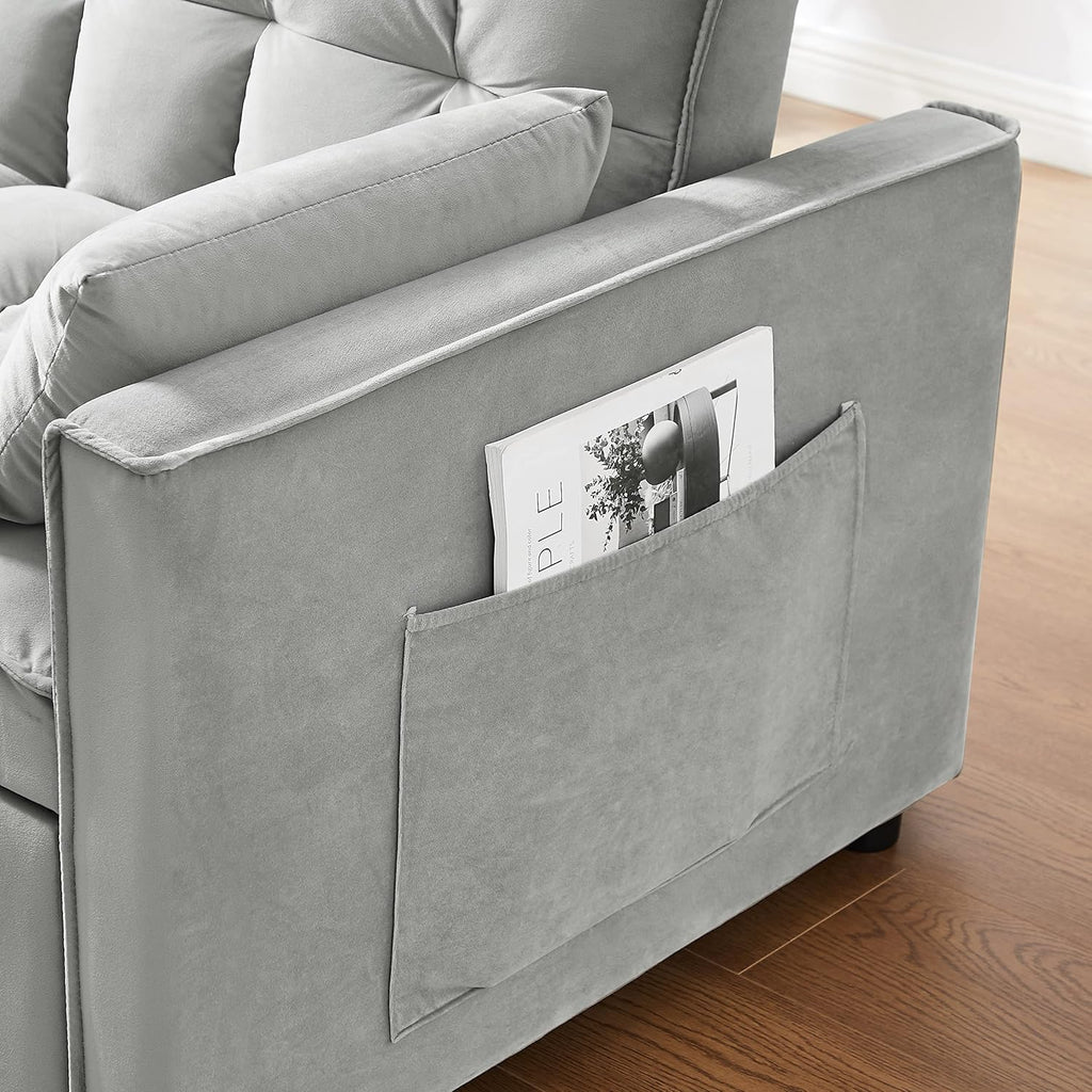 Gray Velvet Loveseat Sofa with Pullout Bed W343050
