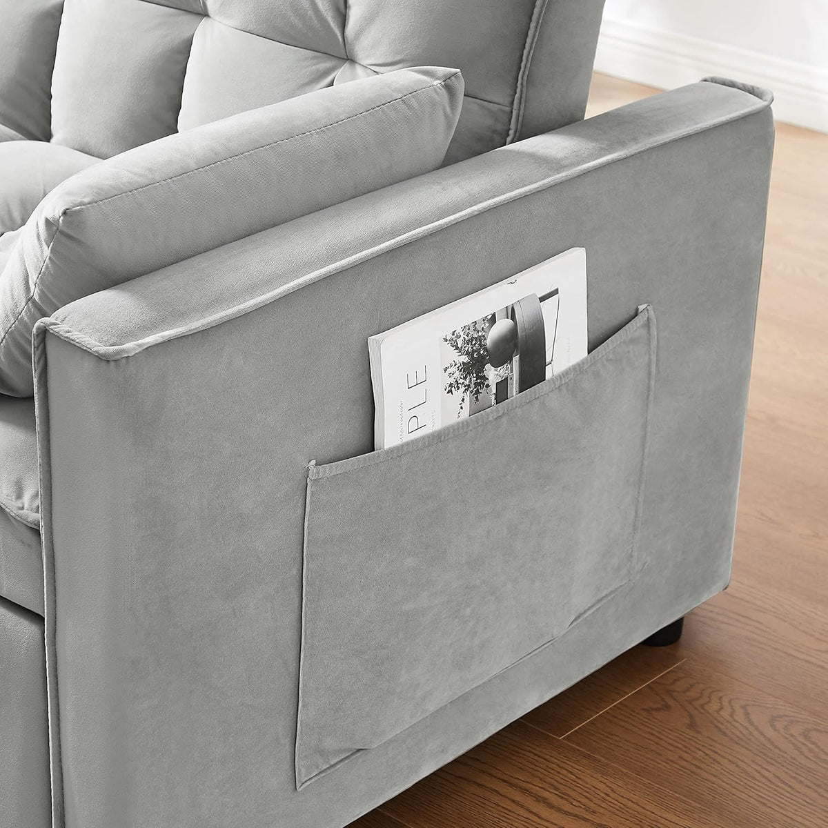 Gray Velvet Loveseat Sofa with Pullout Bed W343050