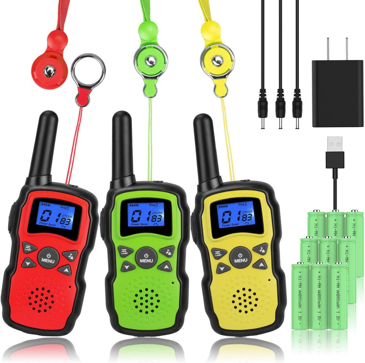 3 Pack Rechargeable Walkie Talkies with USB Charger Battery D505