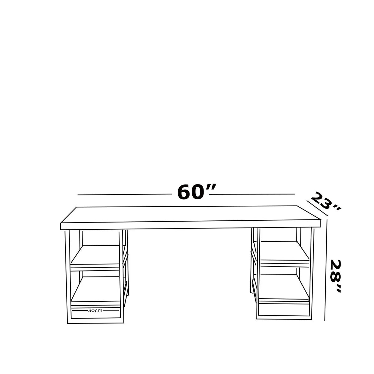 60" Extra Wide Wood Top 4 Shelves Writing and Computer Desk N35842