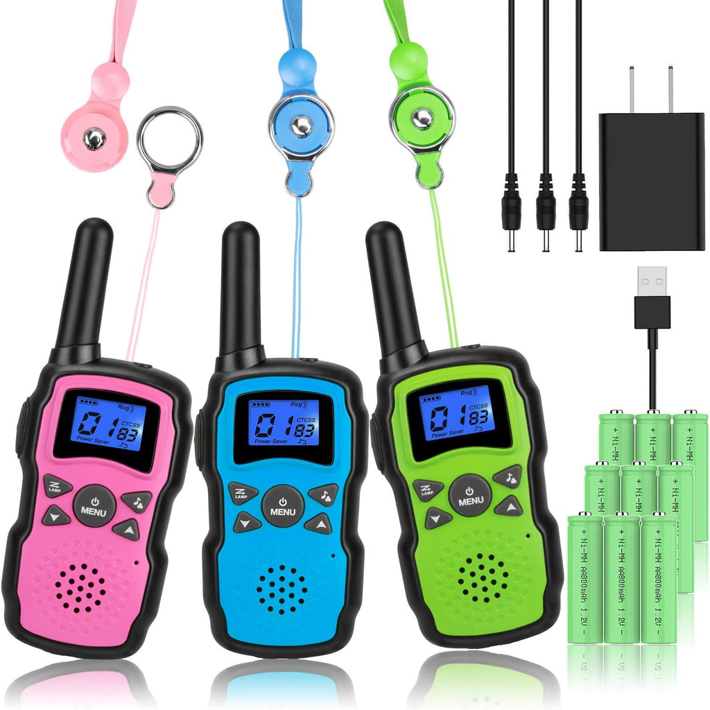 3 Pack Rechargeable Walkie Talkies with USB Charger Battery D505