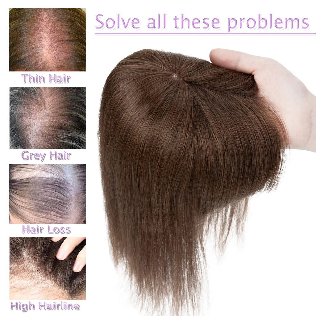 Clip In Human Remy Hair Topper Hairpiece With Bang Mono Base Q29100