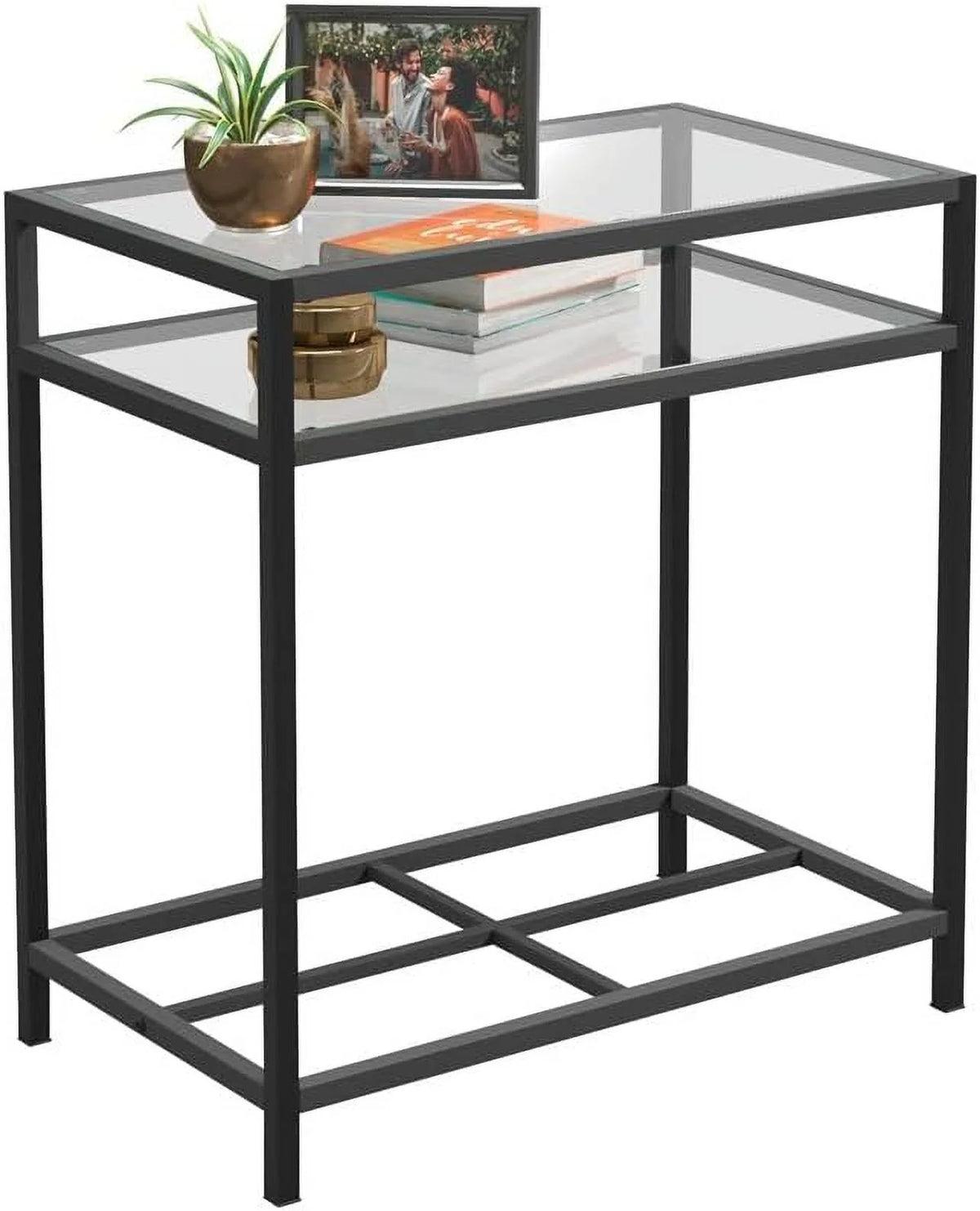 Black Metal End Table with Tempered Glass Top D886898