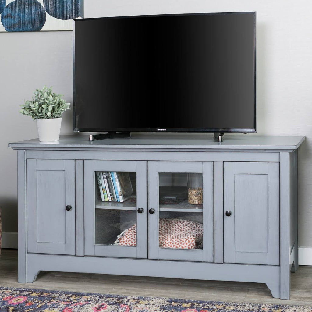 Antique Grey Wood TV Media Stand Storage Console X390