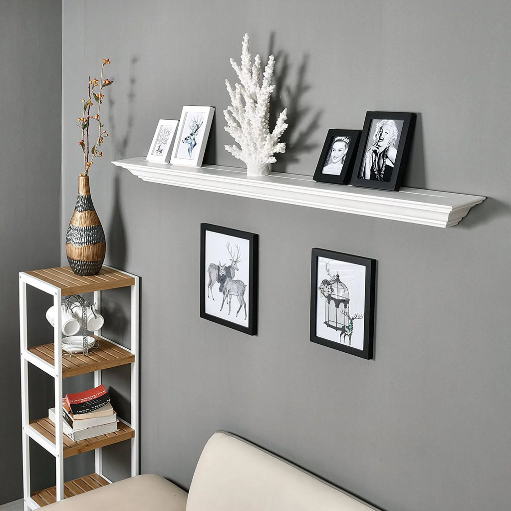 60'' Solid Pine Wood White Wall Floating Shelf U327450