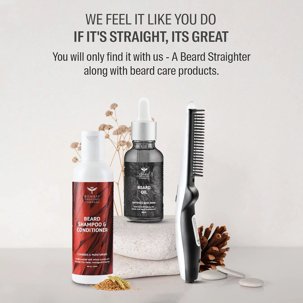 3-in-1 Beard Straightener Kit with Beard Oil, Shampoo & Conditioner F5103