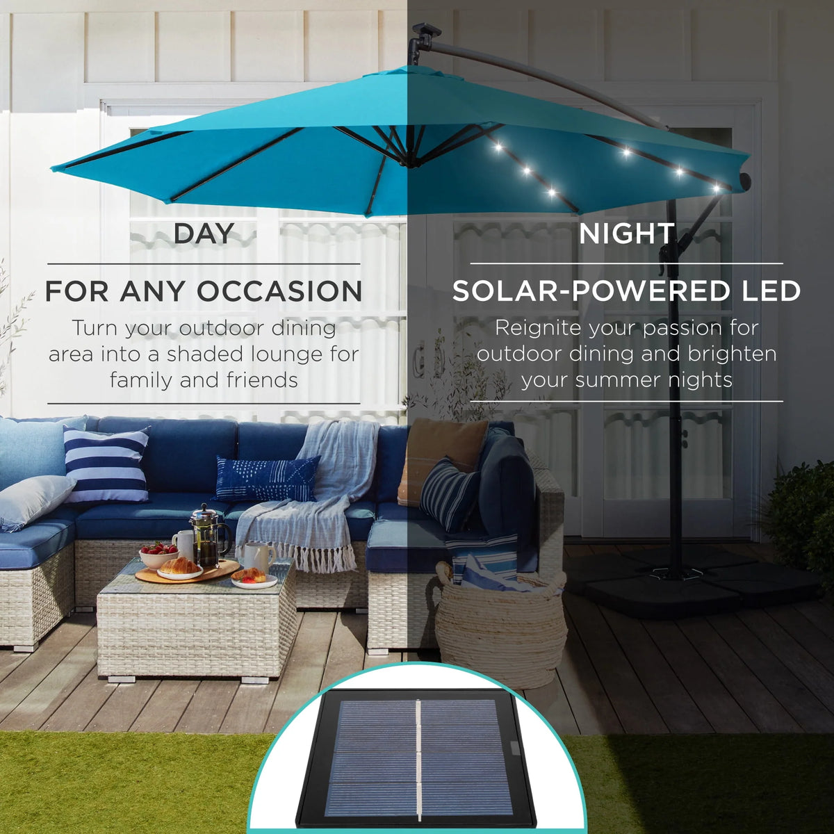 10ft Solar LED Offset Hanging Patio Umbrella I128211