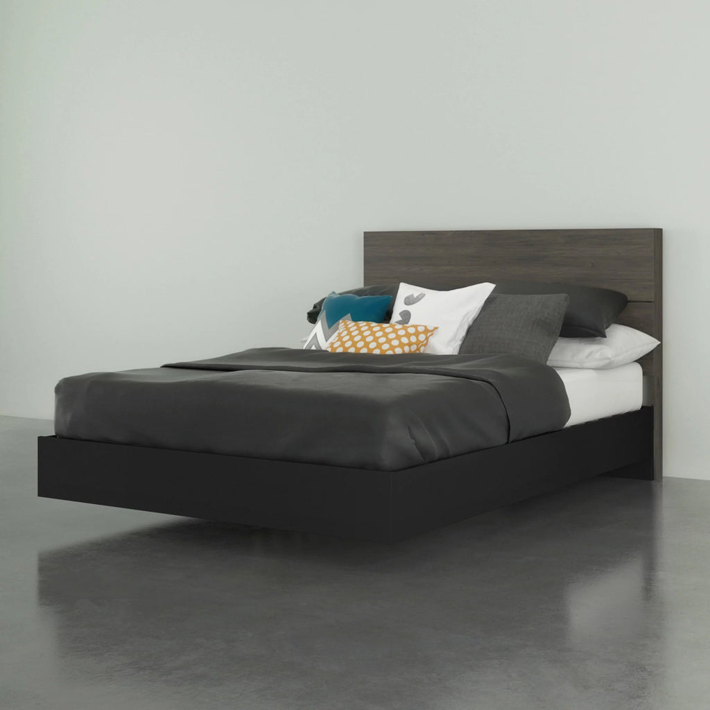 Grey and Black Full Platform Bed with Headboard C8826