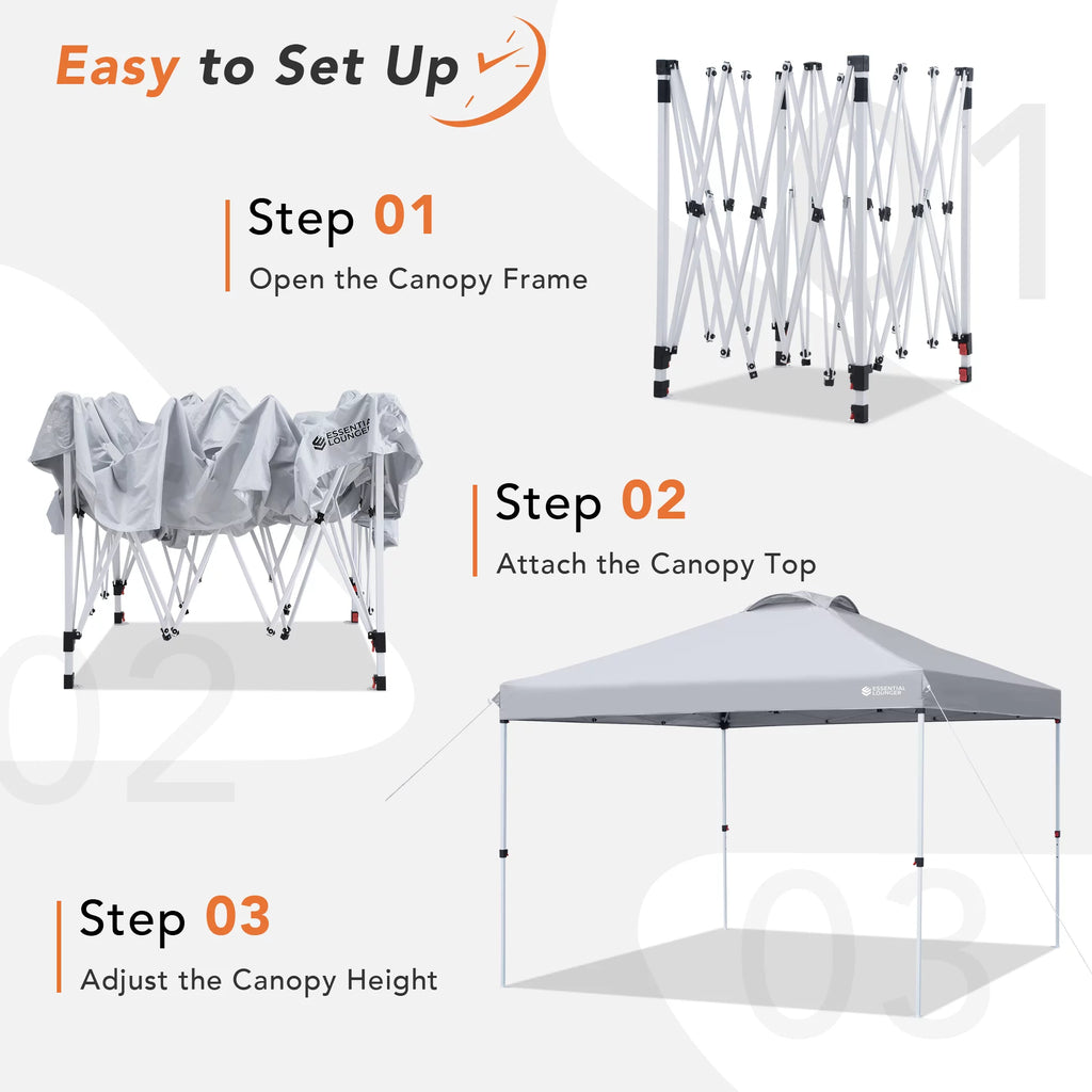 Grey 10x10ft Pop Up Outdoor Canopy Tent with Wheeled Carrying Bag J6505