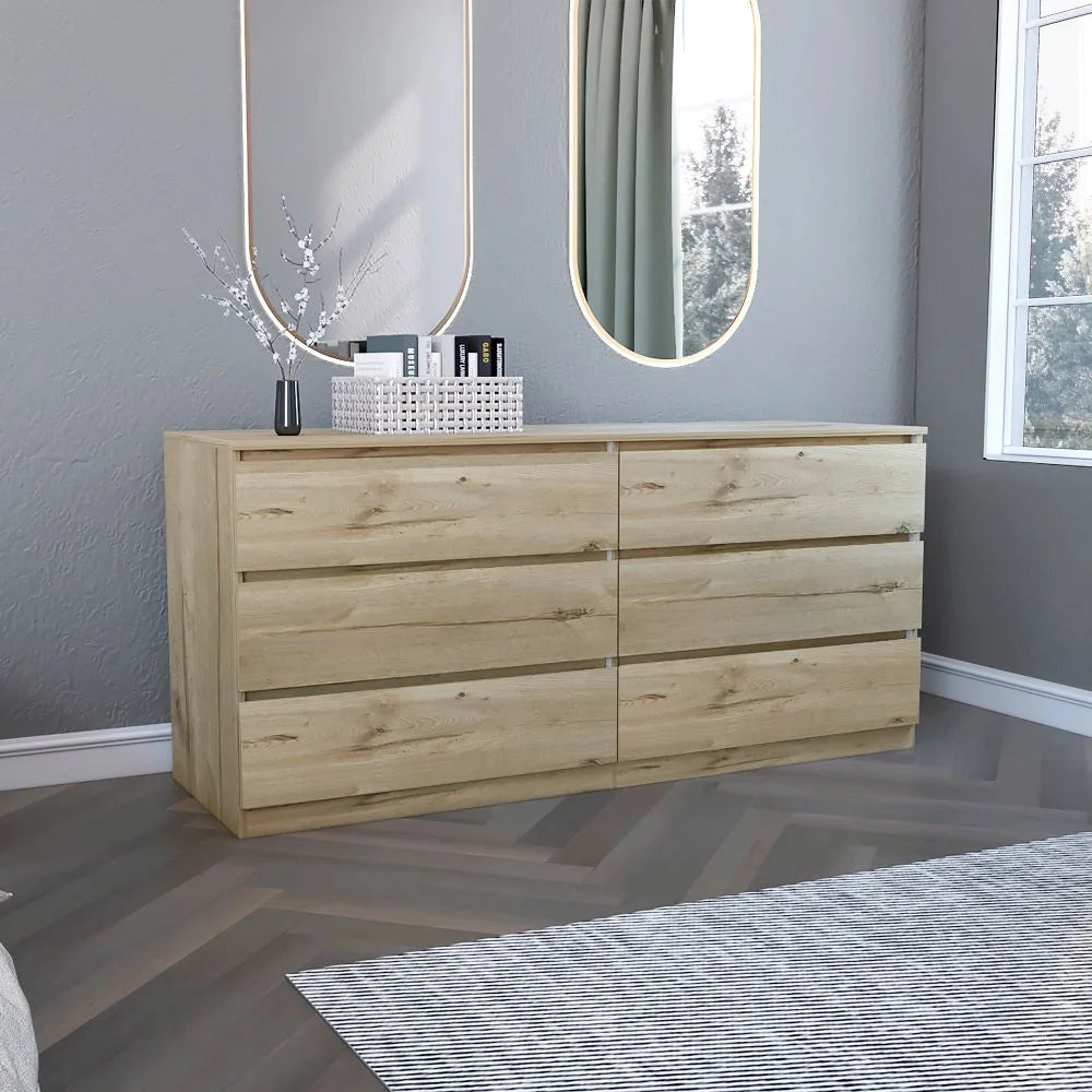 Light Oak & White 6 Drawer Double Dresser C756710