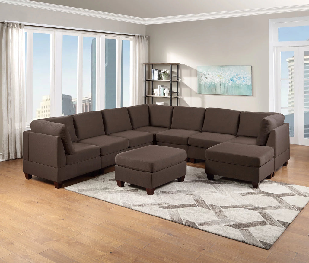 Black Linen Like Fabric Sectional 9pcs Set T2691