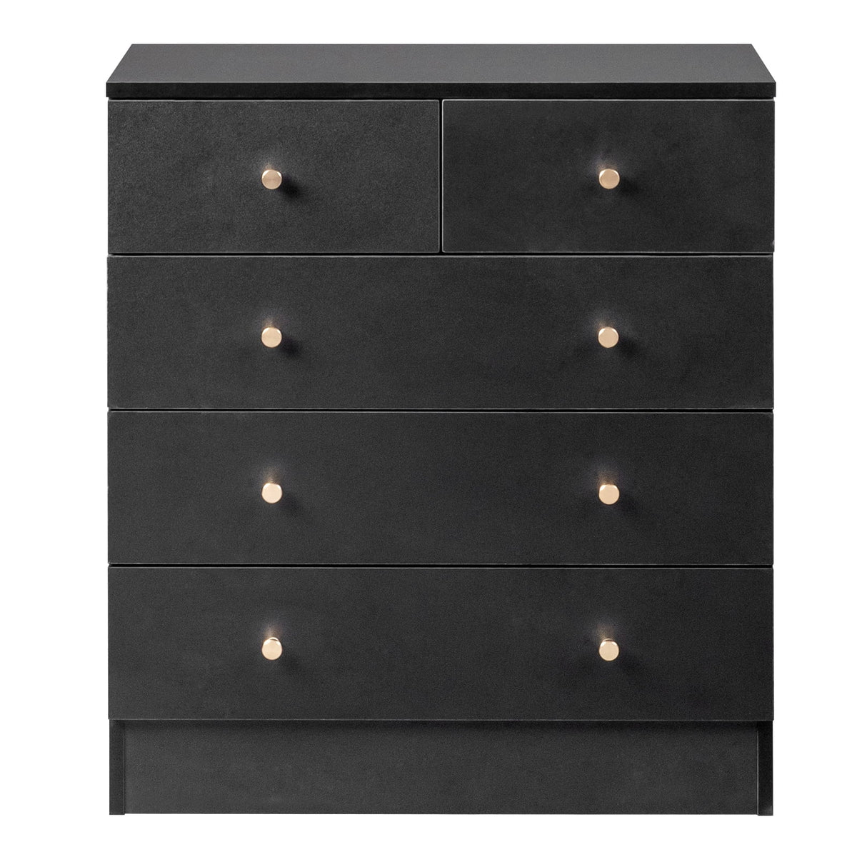 Black 5 Drawer Wood Dresser with Gold Handle P639