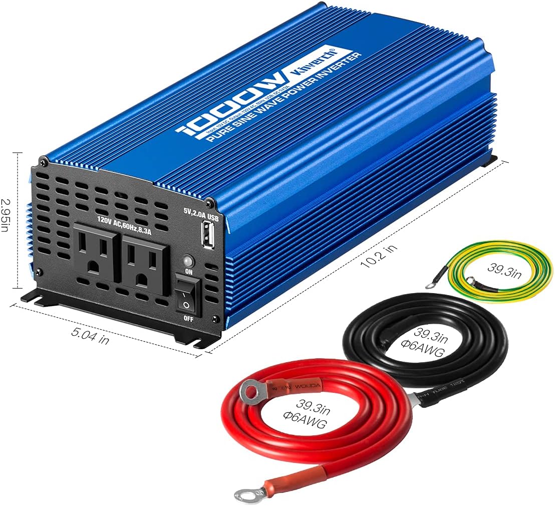 1000W Pure Sine Wave Inverter 12V to 110V with Dual AC Outlets & USB Ports U266155