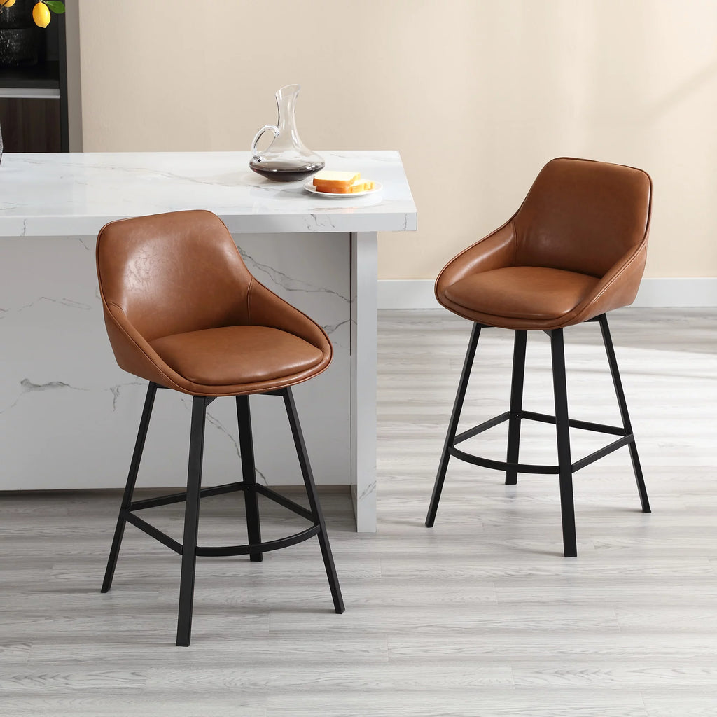 Brown Faux Leather Upholstered Bar Stools Set of 2 P38047