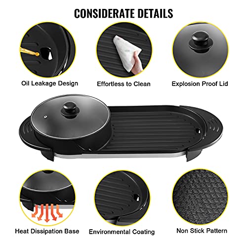 2 in 1 Electric BBQ Grill and Smokeless Hot Pot with Dual Temp Control D2738