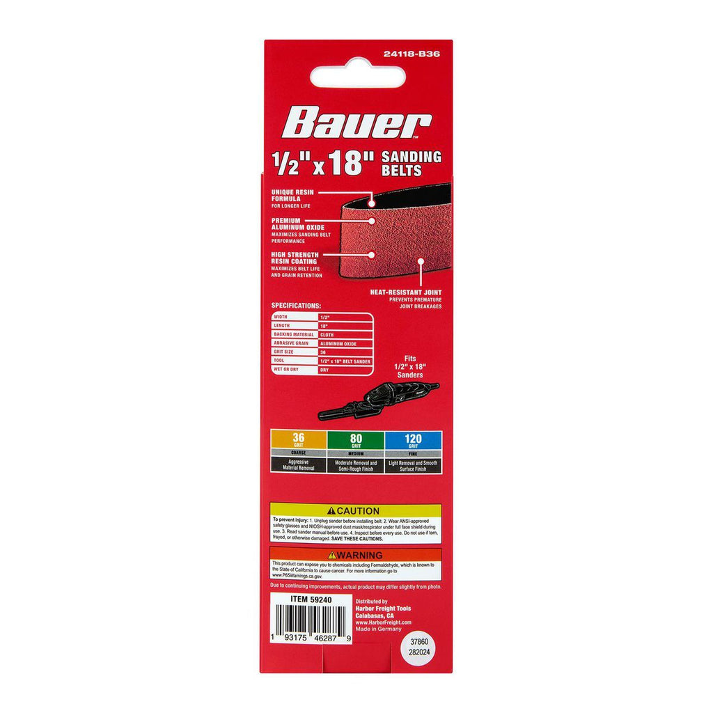 1/2 in. x 18 in. 36-Grit Aluminum Oxide Sanding Belts 3-Pack L4790