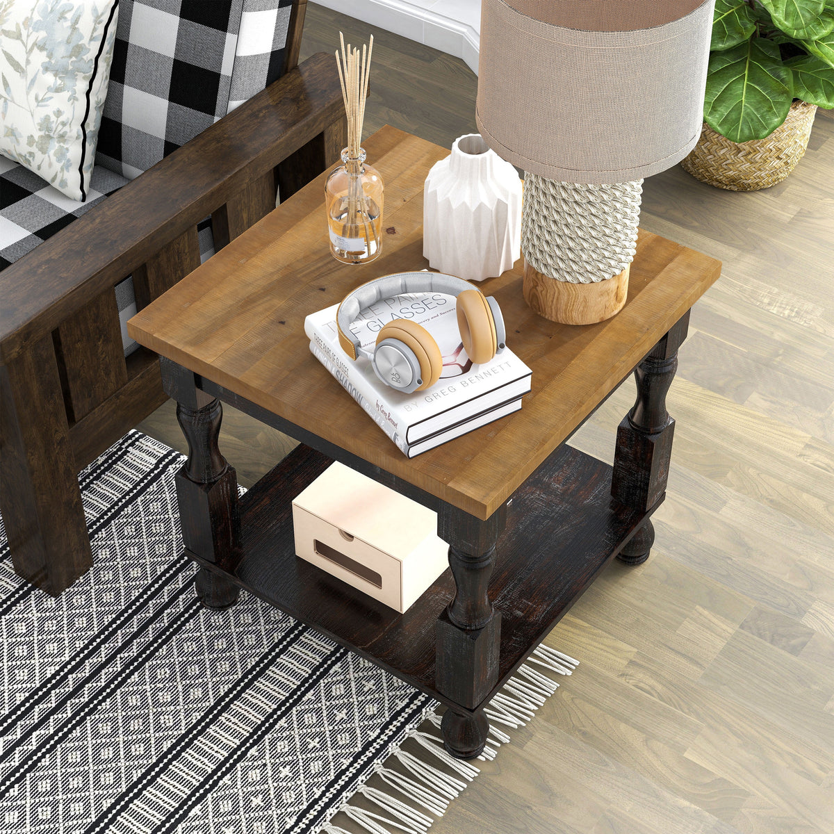 Antique Black Oak End Table J71689