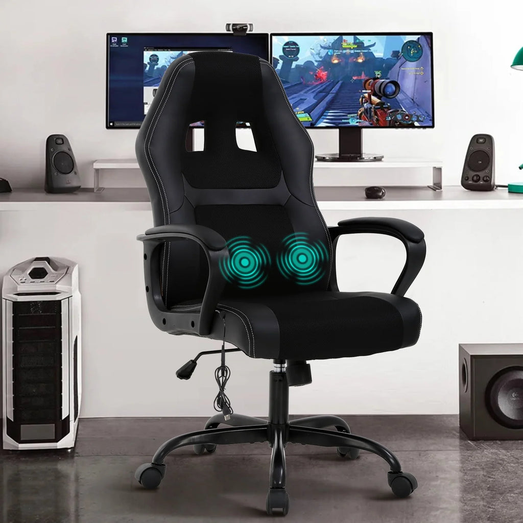 Black Adjustable PU Leather Massage Gaming Chair H34800