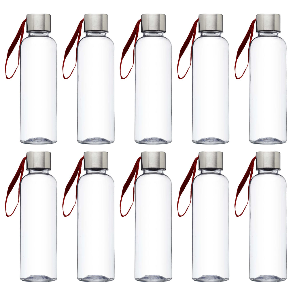 Red 17 oz Plastic Water Bottles with Strap, Set of 10 M368