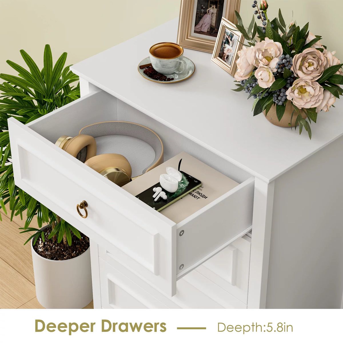 White 5 Drawer Tall Dresser Y88076