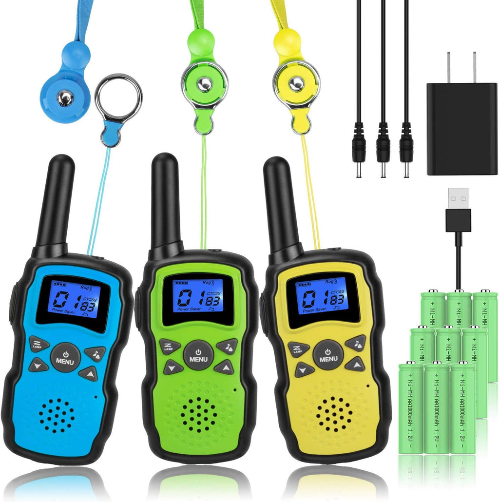 3 Pack Rechargeable Walkie Talkies with USB Charger Battery D505