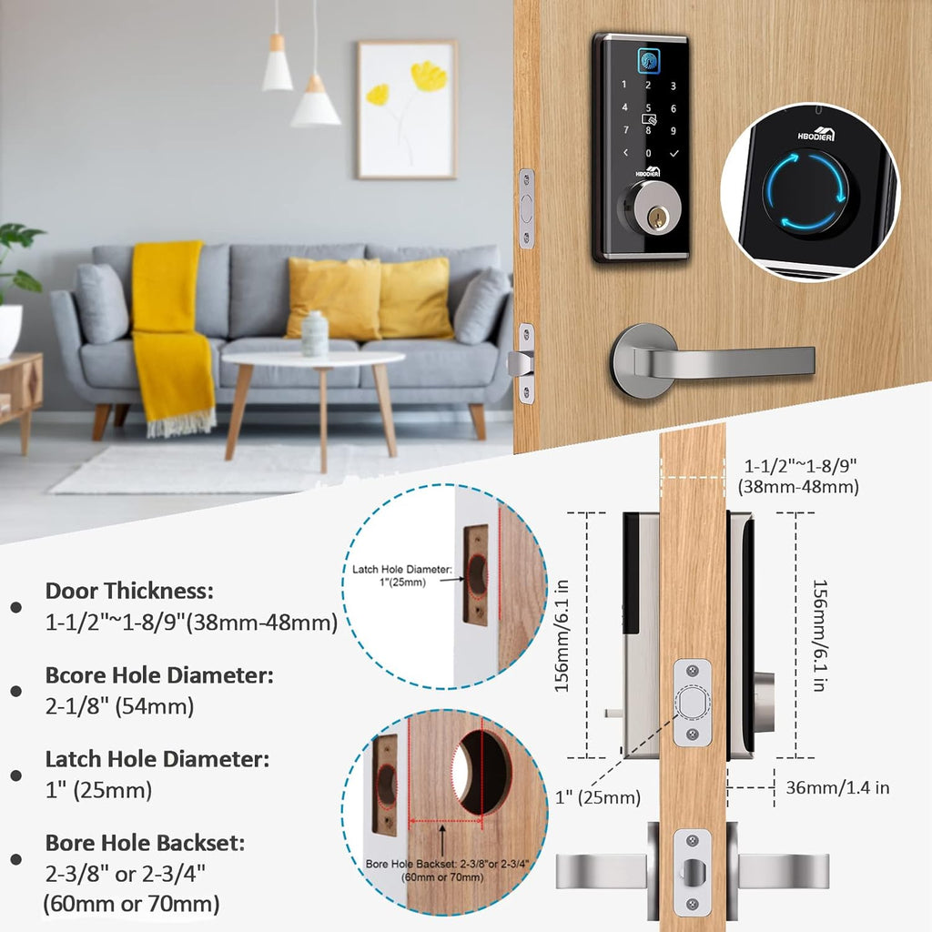 Smart Lock Keyless Entry Deadbolt with Fingerprint, Touchscreen Keypad, Keys, IC Card, APP W5094