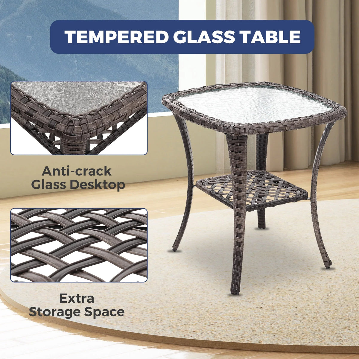 3 Pieces Wicker Patio Furniture Set with Swivel Rocking Chairs and Glass Side Table A97810