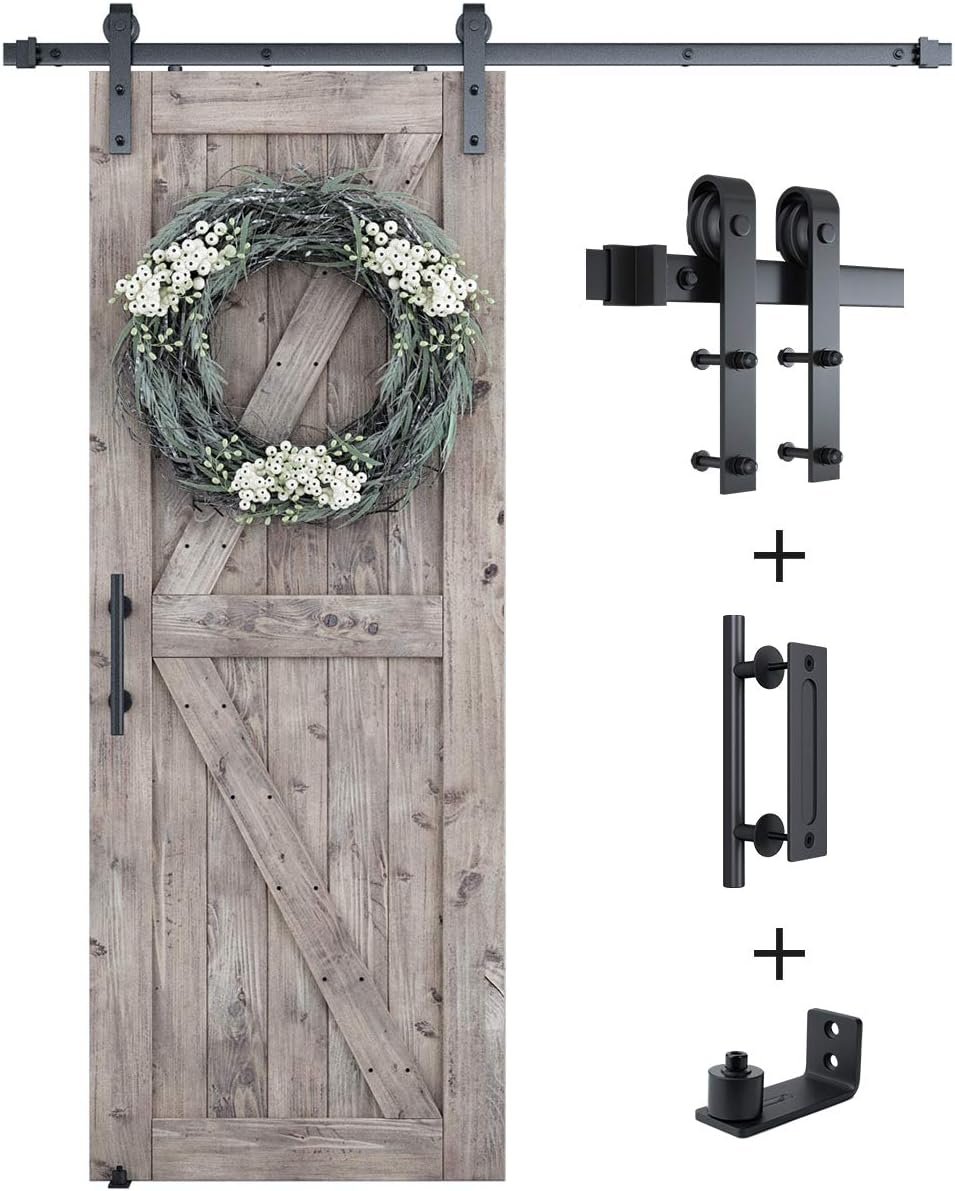 Sliding Barn Door Hardware Kit with Track Kit, Pull Handle Set, Floor Guide D8551