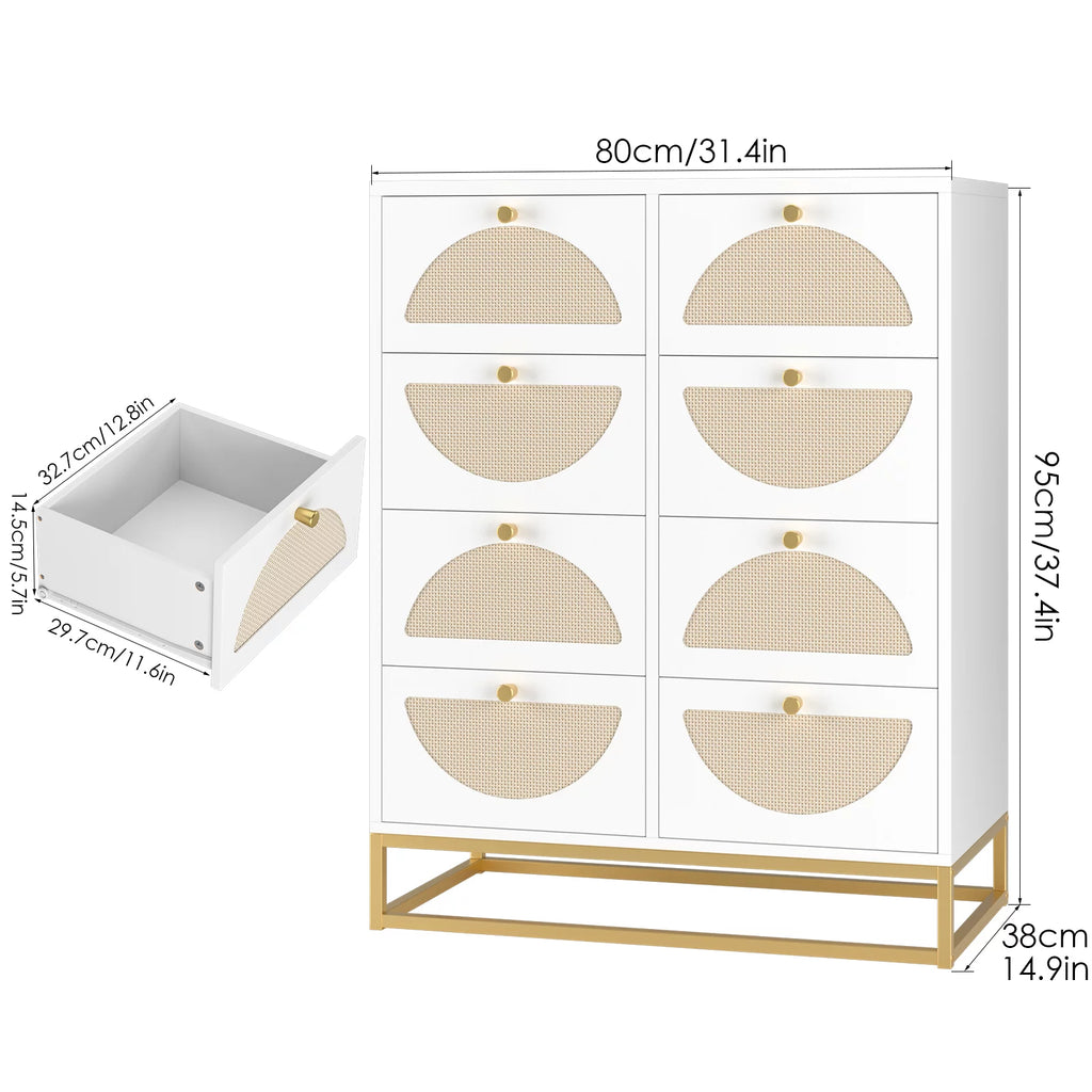 White 8 Drawer Rattan Wood Dresser G819827
