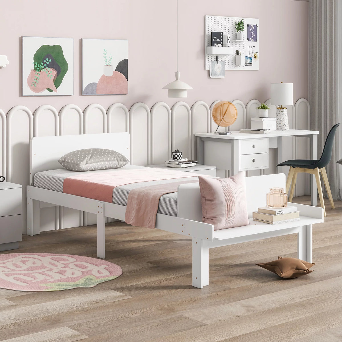 Twin Platform Bed with Bench and Storage L2321