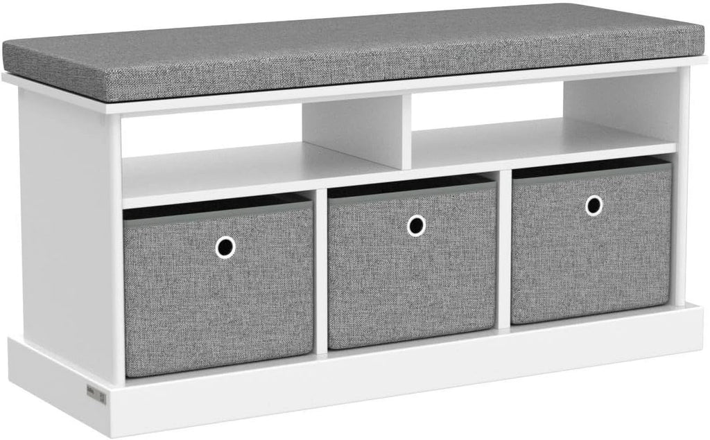 3 Baskets Storage Bench with Seat Cushion B5221