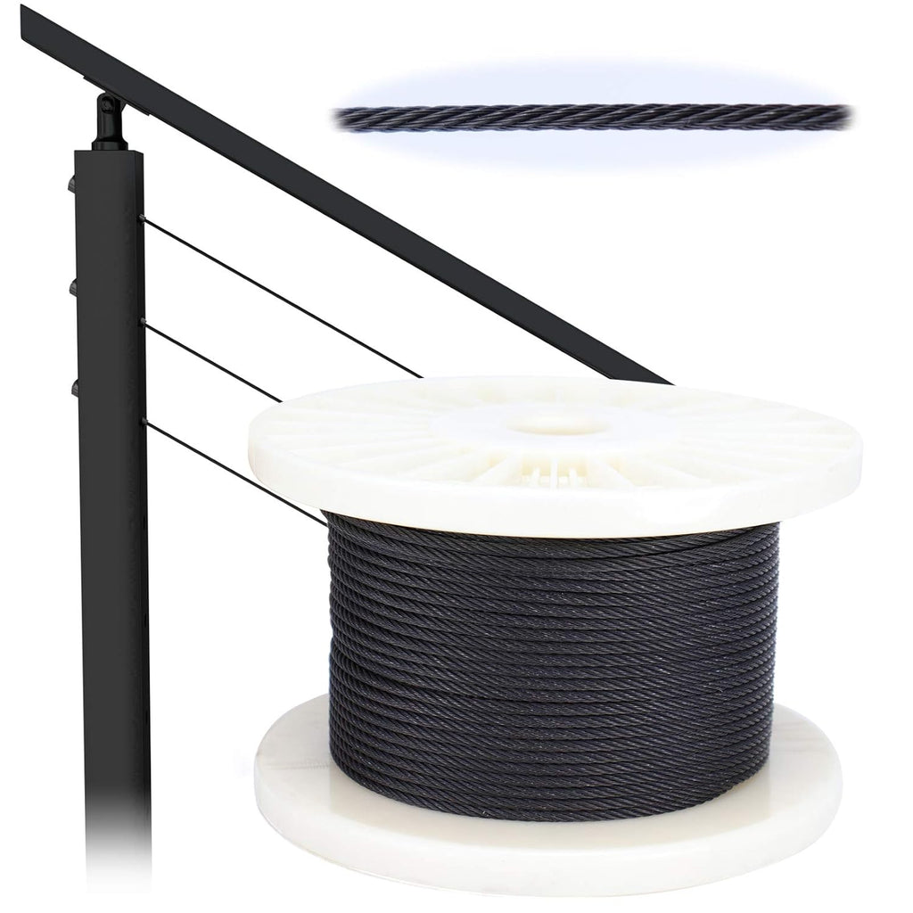 250ft 1/8 Black Wire Rope T316 Stainless Steel Marine Grade 7x7 Strand N533