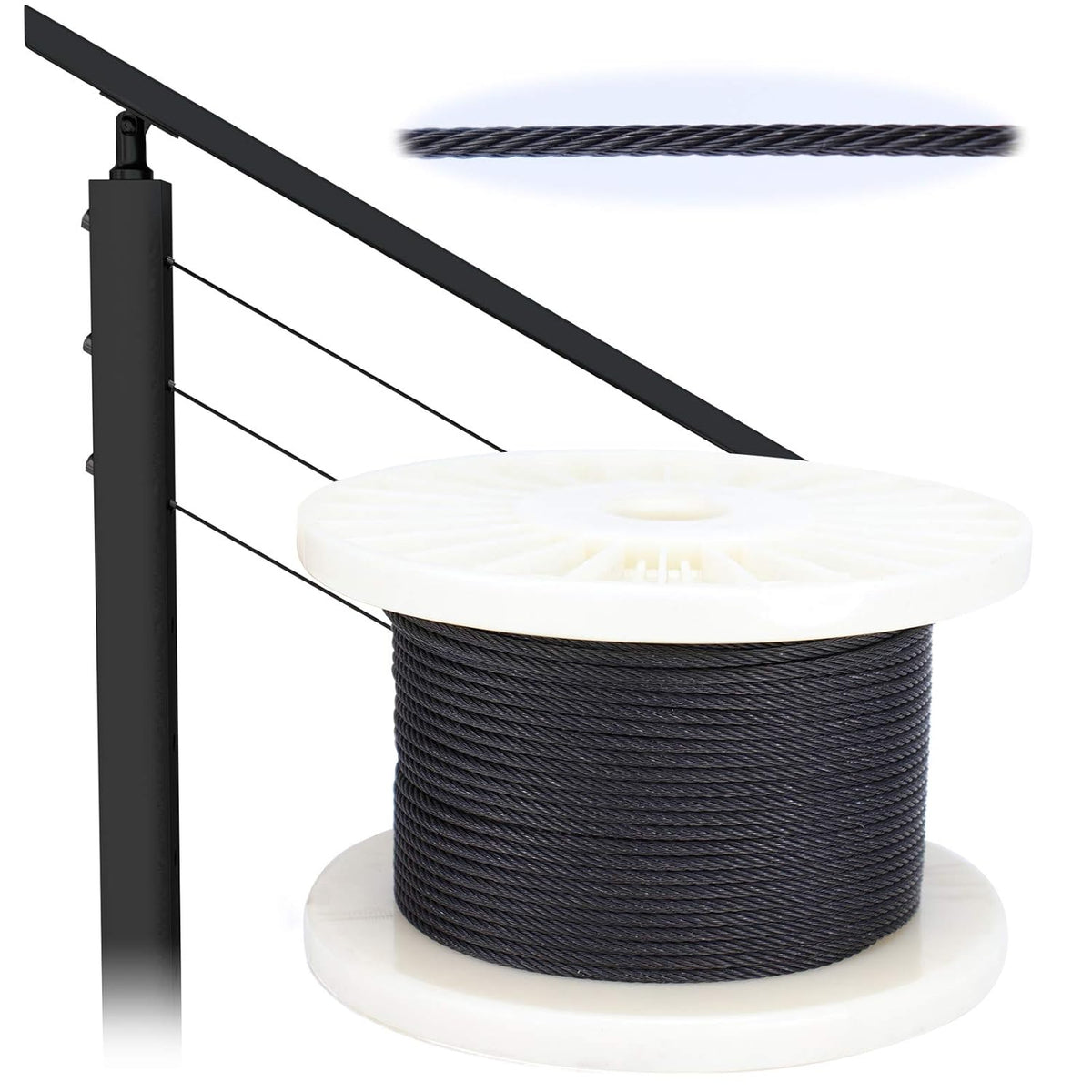 250ft 1/8 Black Wire Rope T316 Stainless Steel Marine Grade 7x7 Strand N533