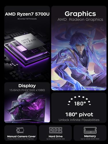 15.6inch AMD Ryzen 7 5700U 16GB RAM 512GB NVMe SSD Gaming Laptop R482
