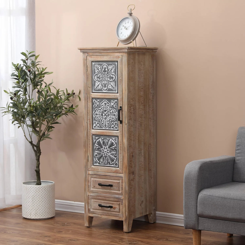 Black Metal and Brown Wood 2-Drawer 1-Door Storage Cabinet J30344