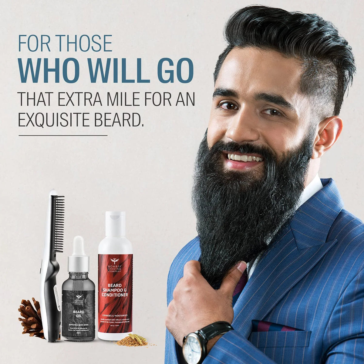 3-in-1 Beard Straightener Kit with Beard Oil, Shampoo & Conditioner F5103