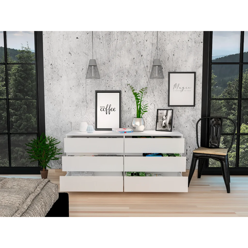 Light Oak & White 6 Drawer Double Dresser C756710