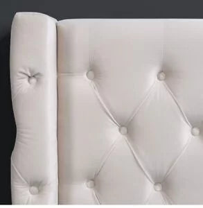 King Platform Bed Cream Velvet Upholstered H667