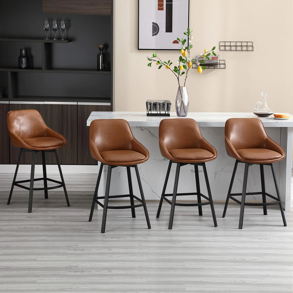 Brown Faux Leather Upholstered Bar Stools Set of 2 P38047