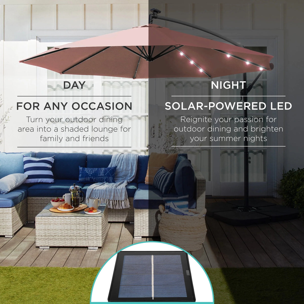 10ft Solar LED Offset Hanging Patio Umbrella I128211