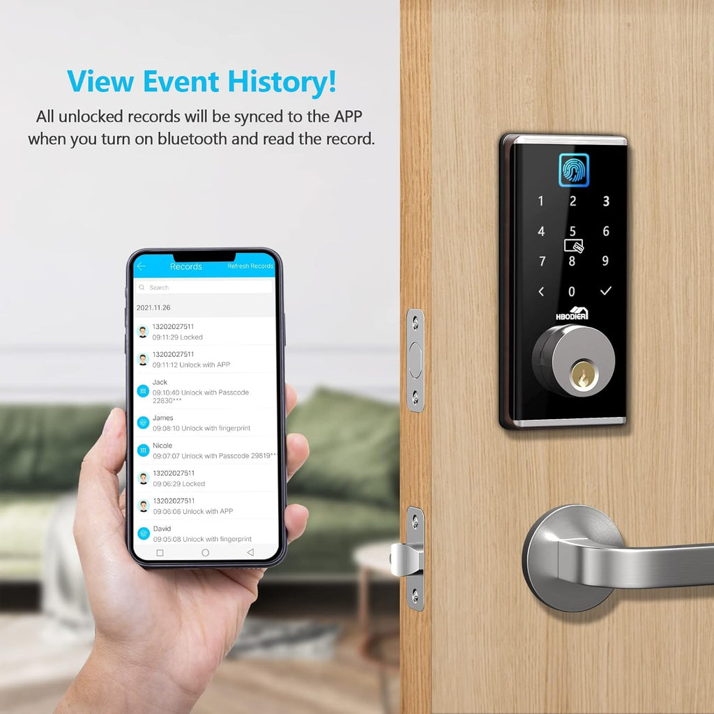 Smart Lock Keyless Entry Deadbolt with Fingerprint, Touchscreen Keypad, Keys, IC Card, APP W5094