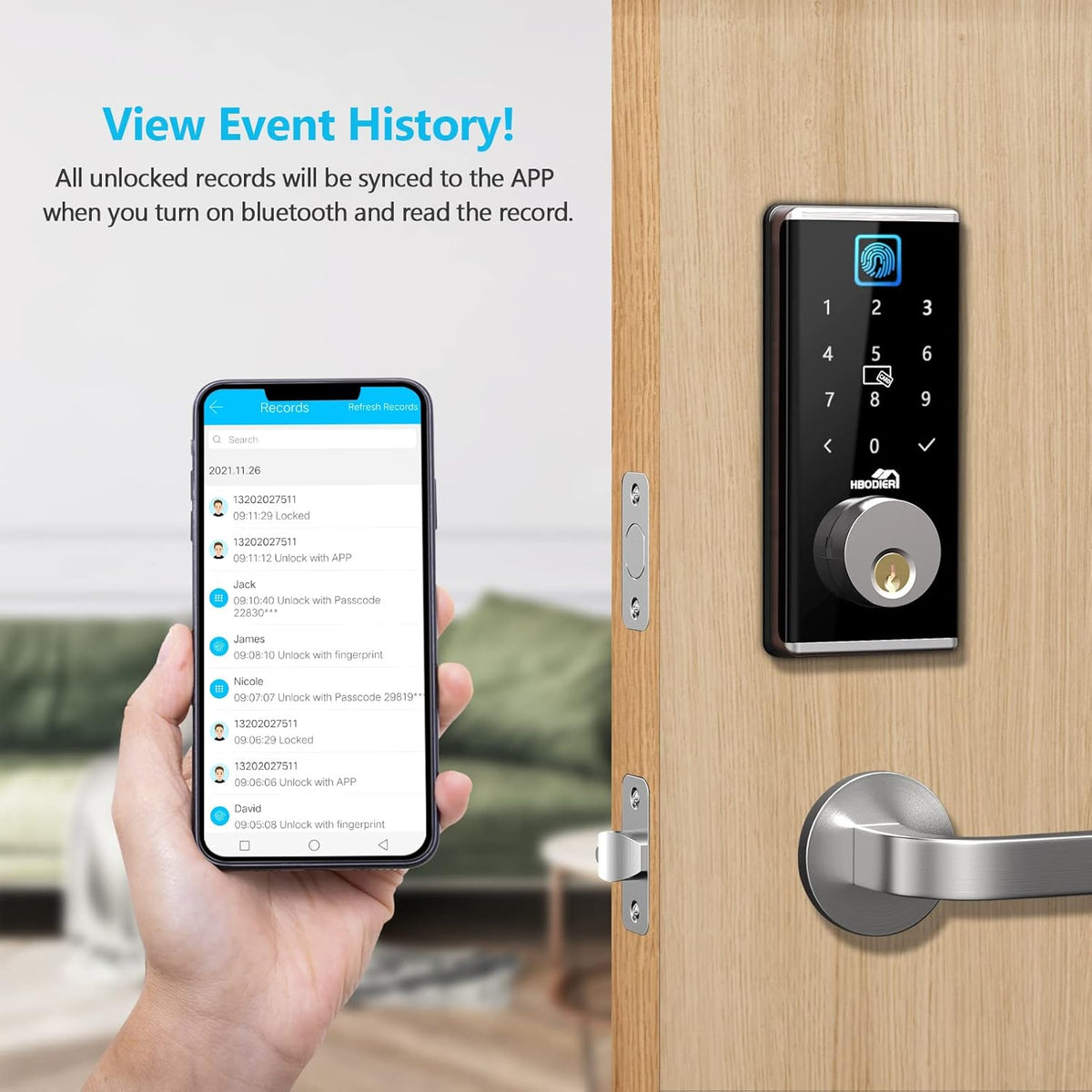 Smart Lock Keyless Entry Deadbolt with Fingerprint, Touchscreen Keypad, Keys, IC Card, APP W5094