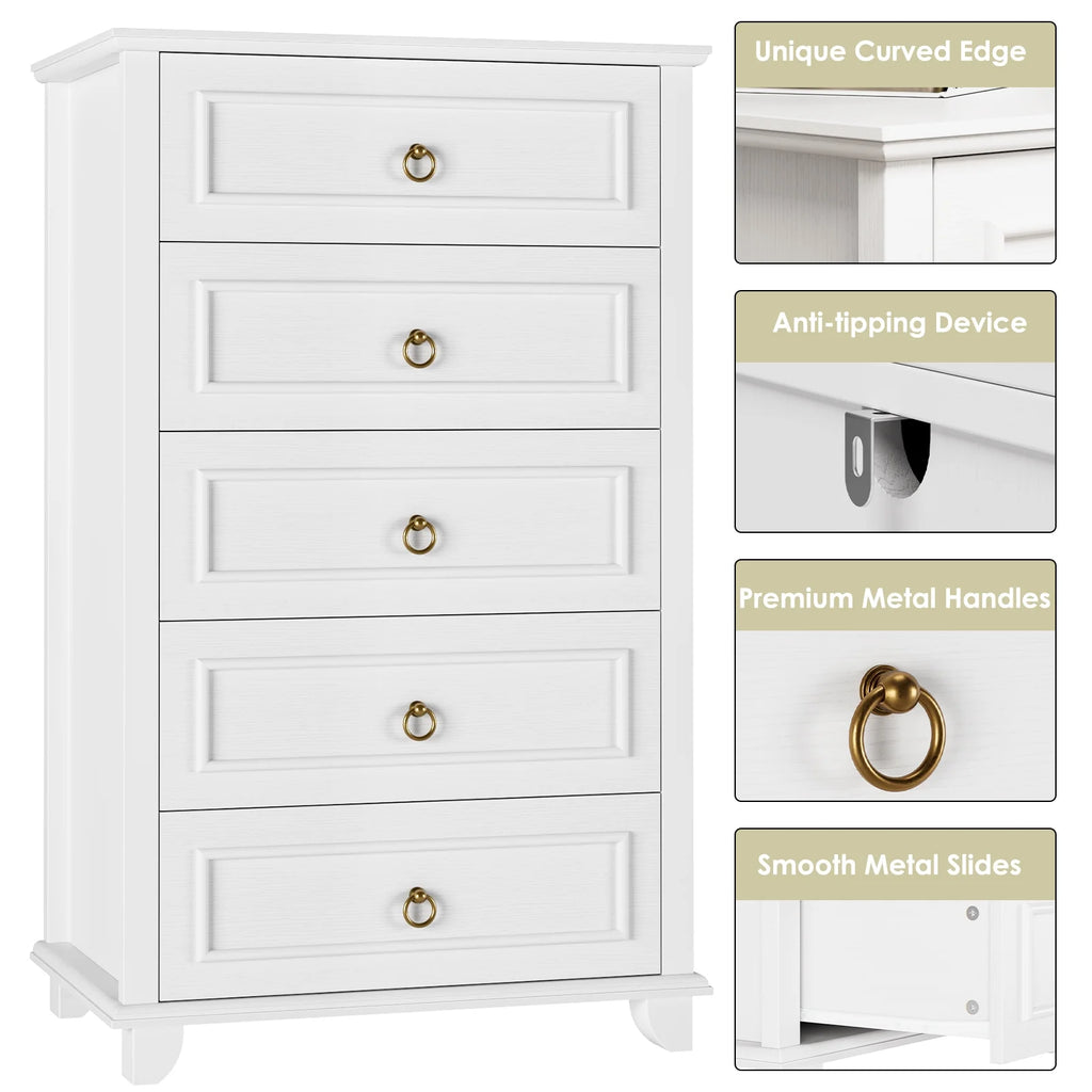 White 5 Drawer Tall Dresser Y88076