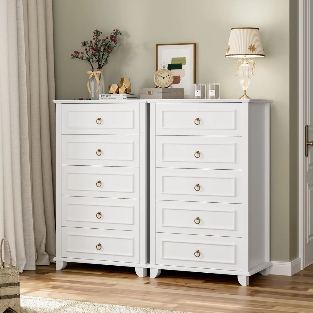 White 5 Drawer Tall Dresser Y88076
