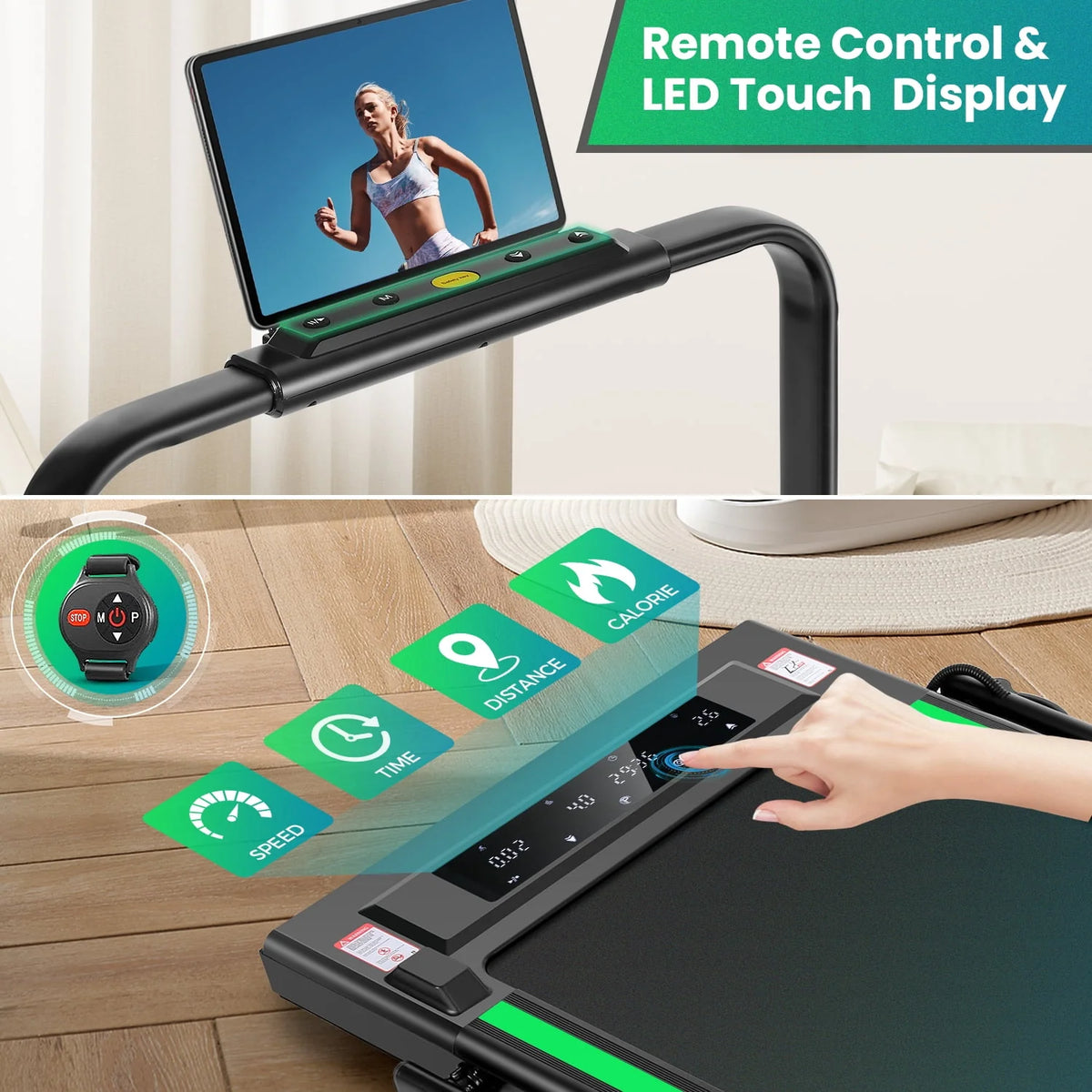 4 in 1 Under Desk Treadmill 2.5HP 300 lbs Capacity Black Green R1929