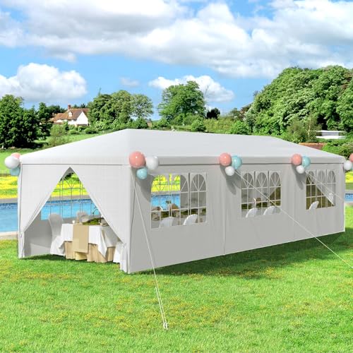 10x30 Ft Waterproof Heavy Duty Canopy with 6 Sidewalls & 2 Zippered Doors, White H8063