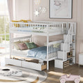 Full Over Full Solid Wood Bunk Bed with Stairs and Storage Drawers U48928