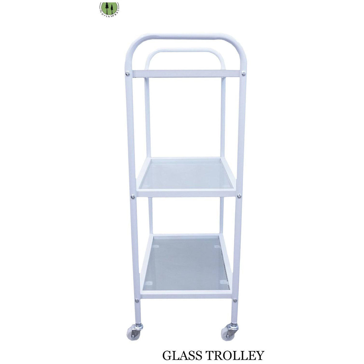 Rolling Trolley Cart 3 Glass Shelves White Salon Equipment B114103