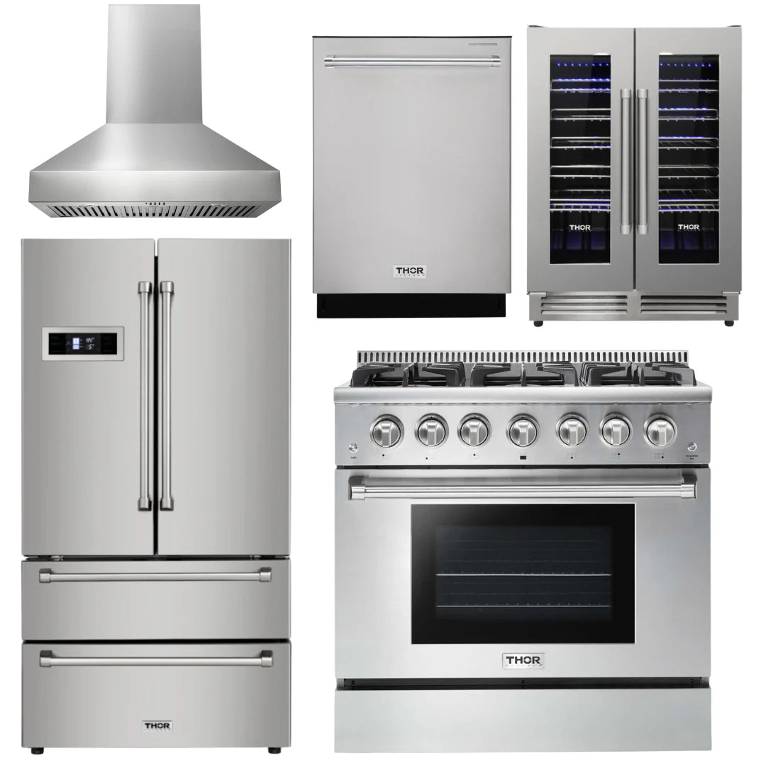36 Propane Gas Range, Range Hood, Refrigerator, Dishwasher, Wine Cooler H257834