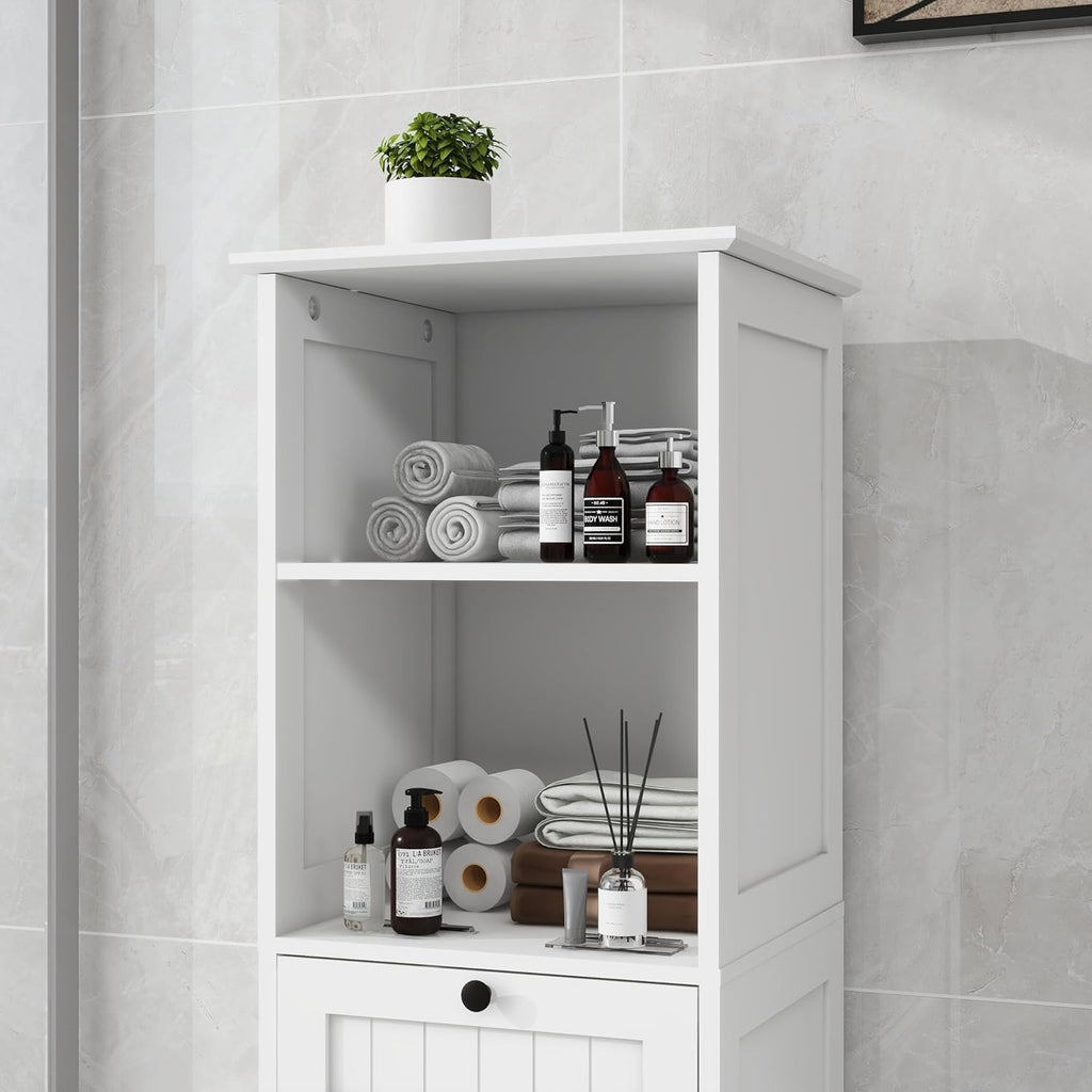 Compact Laundry Sorter Cabinet with Tilt-Out Basket Drawer White S82075